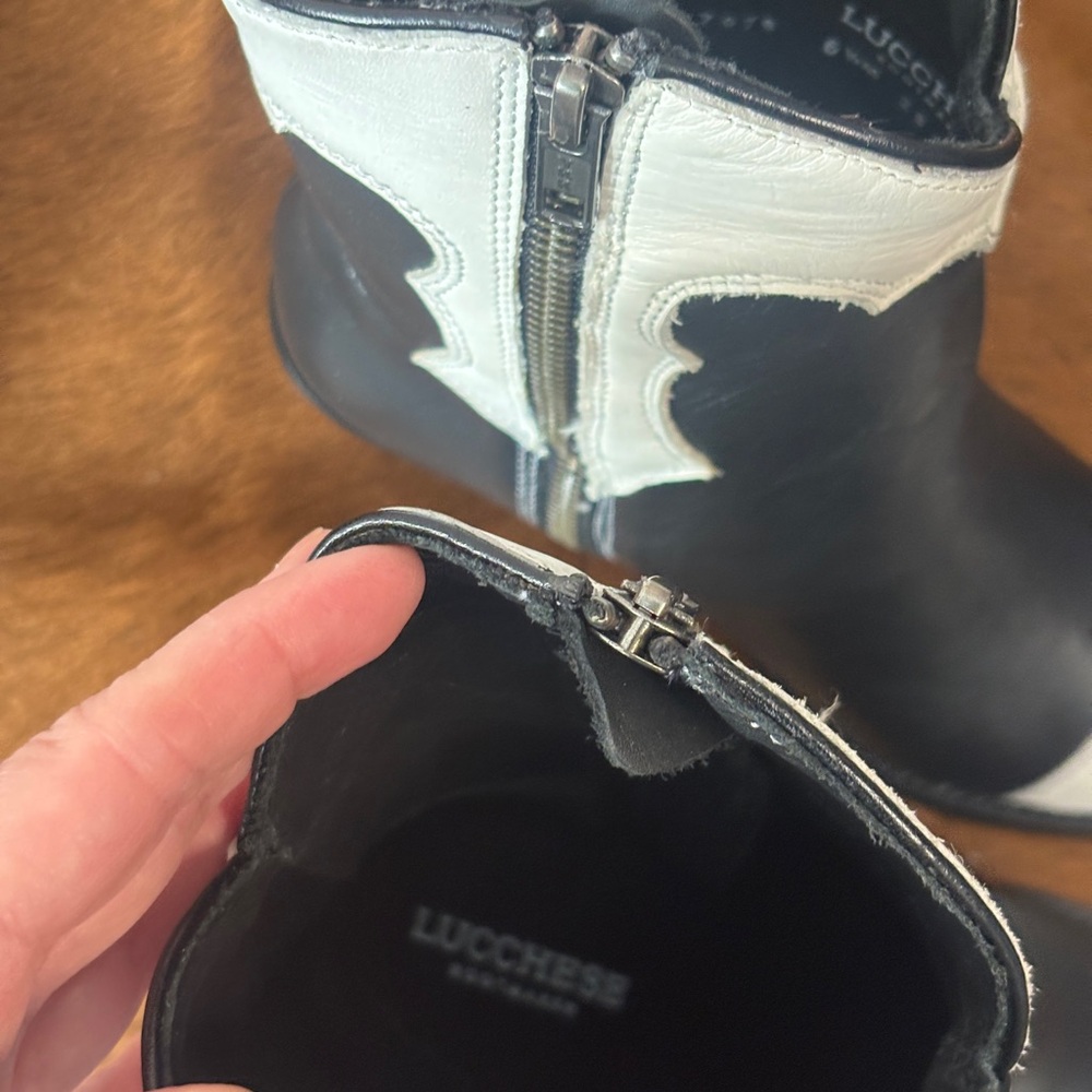 Lucchese Michelle Black and White Zip Collar Booties - Picture 4 of 16